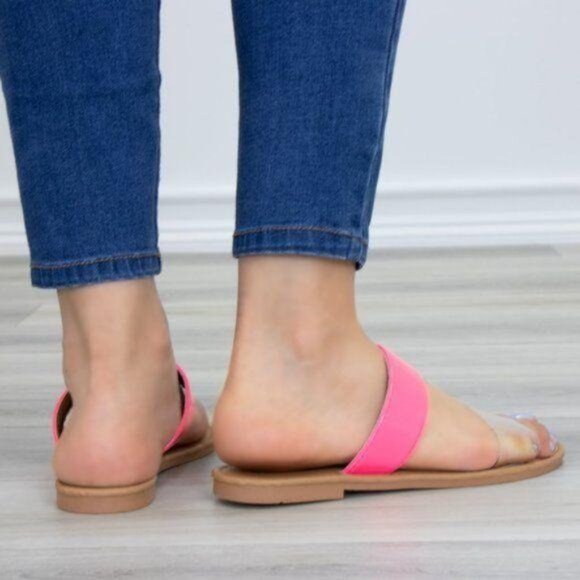Neon Pink Clear Transparent Strap Flat Sandals - Picture 5 of 8